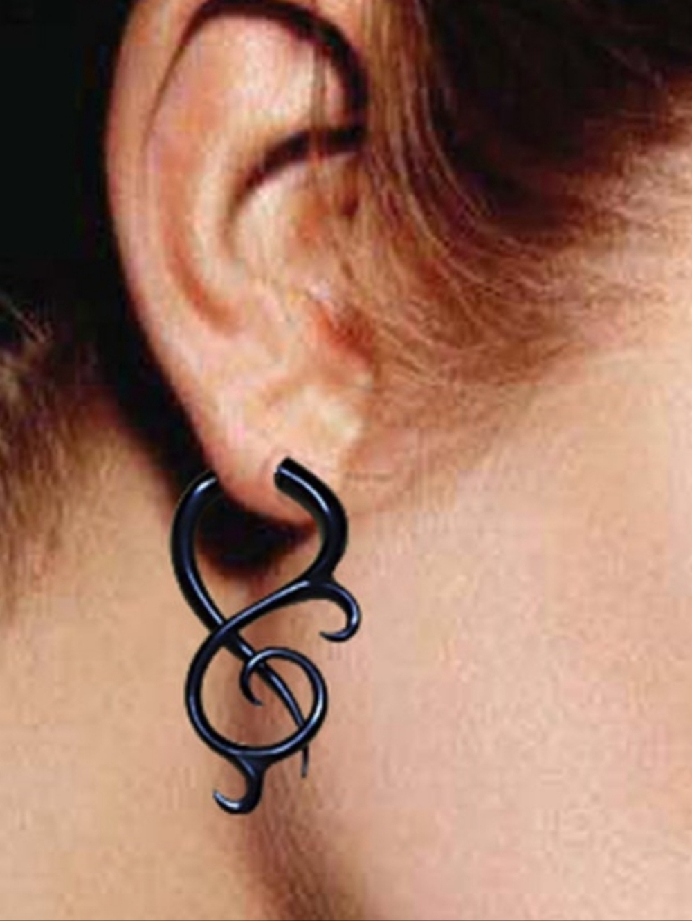 Black Swirl Hoop Earrings - Artistic Curved Design - Picture 2 of 4